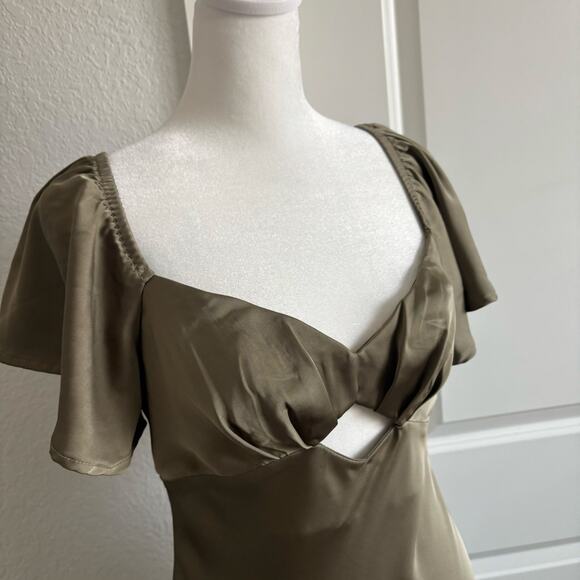 Showpo Women’s Olive Midi Slip Dress Sz 6 Wedding Guest Formal Cocktail - Picture 5 of 12